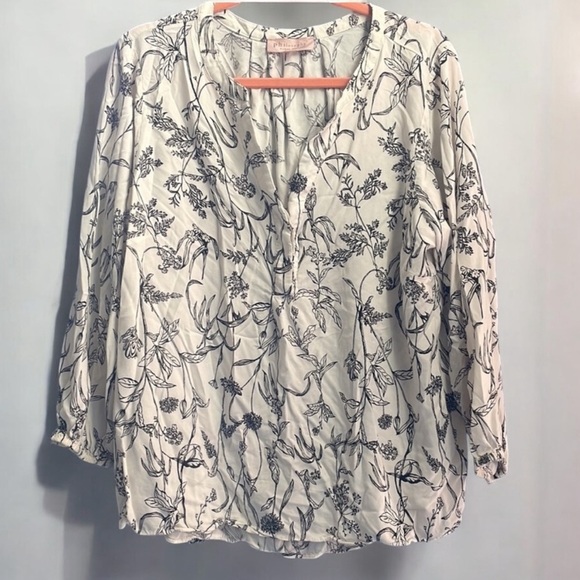 Philosophy - republic clothing - white floral printed woven blouse - Size 2X - Picture 1 of 8